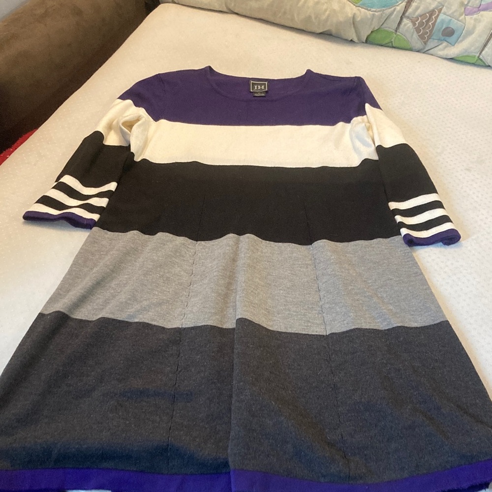 JH Collectibles Striped Midi Dress in Purple, Black, Gray, and White